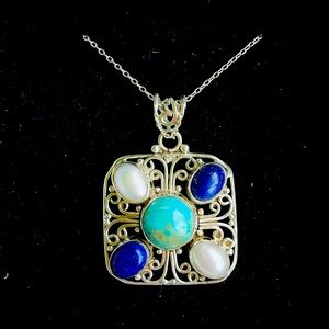 Multi Gemstones Pendant in 925 Sterling Silver
